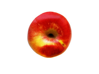 Red apple with a yellow tint on a white background