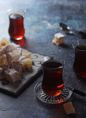 Traditional Turkish lokum with tea