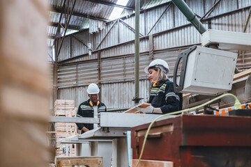 Fototapeta na wymiar Woodworkers seeking CO2 reductions, recyclable materials, operational changes, resource efficiency.