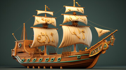 Ship wooden ancient cartoon side