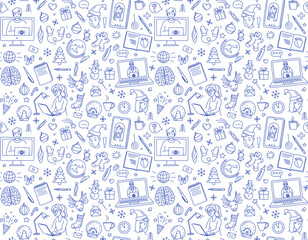 Christmas in an online school seamless background pattern