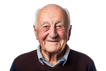 Portrait studio shot of an attractive, healthy senior man smiling relaxedly isolated on transparent png background.