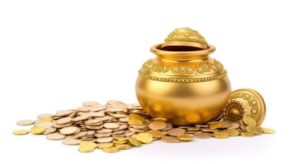 Dhanteras, Akshaya Tritiya, Golden kalash and coins, Generative ai