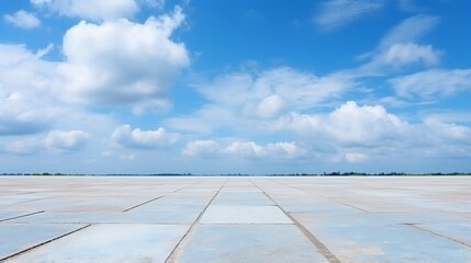 Blue Sky Background Cloud Horizon with Empty Concrete Floor
