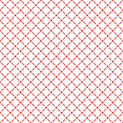 Seamless surface pattern with symmetric geometric ornament. Red diagonal stripes abstract on white background. Grill motif. Crossing lines wallpaper. Digital paper for page fill. Vector illustration