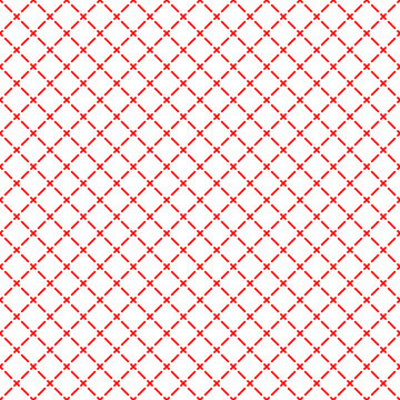 Seamless surface pattern with symmetric geometric ornament. Red diagonal stripes abstract on white background. Grill motif. Crossing lines wallpaper. Digital paper for page fill. Vector illustration