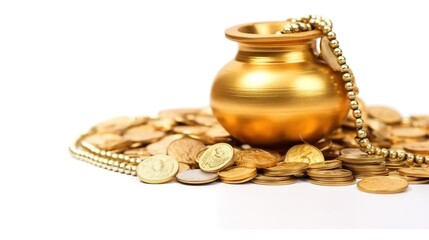 Dhanteras, Akshaya Tritiya, Golden kalash and coins, Generative ai