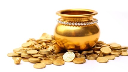 Dhanteras, Akshaya Tritiya, Golden kalash and coins, Generative ai