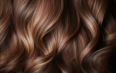 Naklejka premium Wavy brown color hair texture. Toned highlights hair background. Hairstyle, haircare, wellness, treatment concept