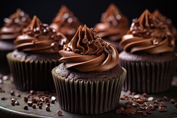 delicious chocolate cupcakes on the table on a black background