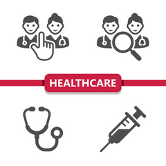 Healthcare Icons. Health Care, Doctor, Doctors, Stethoscope, Syringe Vector Icon