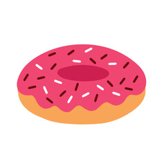 Pink Donut with Choco Sprinkles in Food Cartoon Animated Vector Illustration