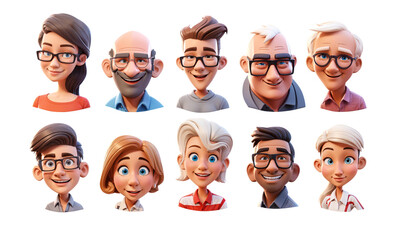 Cartoon 3d style diverse people different genders and ages. Isolated background. Transparent PNG - obrazy, fototapety, plakaty