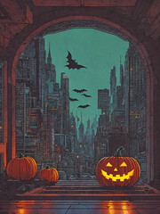 halloween in sci-fi world. futuristic world celebrates halloween