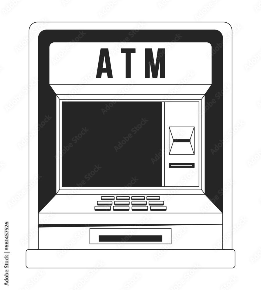 Poster automated banking machine flat monochrome isolated vector object. transaction. financial operation. 