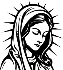 Virgin mary silhouette. Black and white laser cutting vector template.