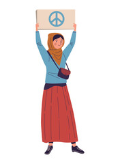 palestine woman lifting peace symbol