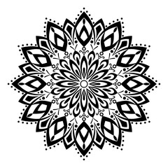 Black mandala vector illustration. Ornamental round lace ornament. Floral Indian ornaments for print. Ethnic monochrome ornament.