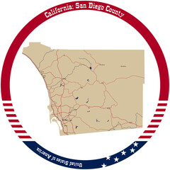 Map of San Diego County in California, USA arranged in a circle.