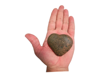 Heart of stone in hand on transparent background