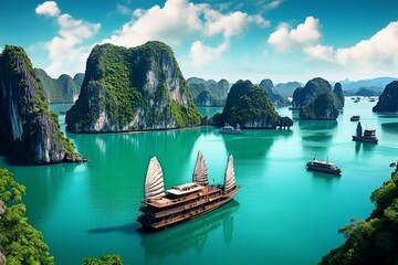 Breathtaking view of Vietnam's Halong Bay. Generative AI