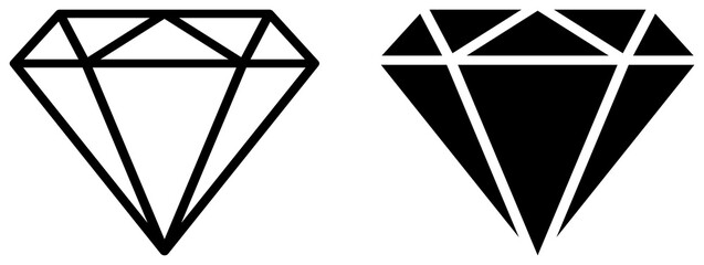Diamond icon set. Gemstone outline and silhouette. Stone illustration isolated on transparent background. - obrazy, fototapety, plakaty
