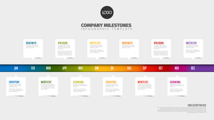 Rainbow full year timeline template with white bubbles