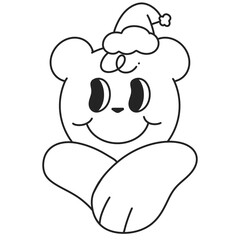 polar bear outline doodle Merry Christmas and Happy New year. trendy retro groovy cartoon style. 