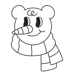 snowman polar bear outline doodle Merry Christmas and Happy New year. trendy retro groovy cartoon style. 