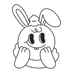 bunny outline doodle Merry Christmas and Happy New year. trendy retro groovy cartoon style. 