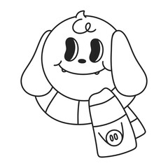 dog outline doodle Merry Christmas and Happy New year. trendy retro groovy cartoon style. 