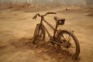 a dirt-covered bicycle after an enjoyable day. Generative AI