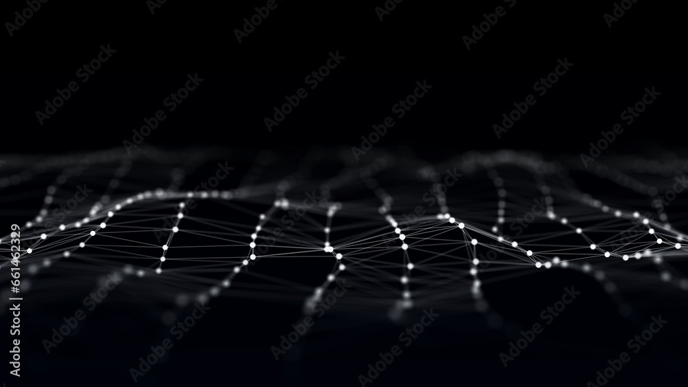 Poster Network connection structure. Data transfer. Abstract background with interweaving of dots and lines. 3D rendering.