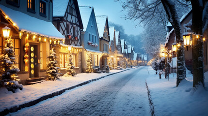 Fototapeta na wymiar romantic village in winter with christmas decorations