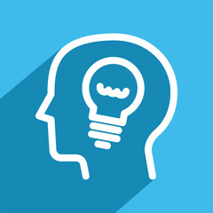 idea, light bulb, human head icon, linear, vector illustration 