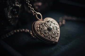 A heart-shaped locket containing a photo of a loved one, with soft diffused lighting highlighting...
