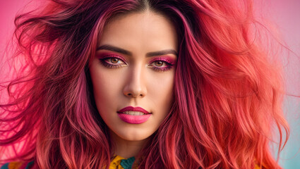 Beautiful girl portrait with multi-colored hair