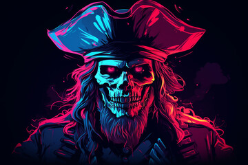 Obraz premium pirate vector. neon dark background. 3d rendering, AI generative 