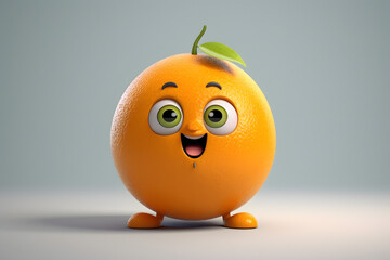 Orange With Cute Face 3d Rendering