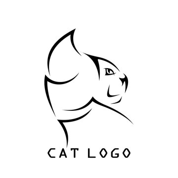 Silhouette art cat logo, vector template on white background
