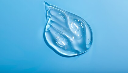 Texture of hyaluronic acid, serum gel, silicone implants, Transparent smear of gel on blue background