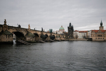 Amazing autumn view on the Charles Bridge and Vltava river 