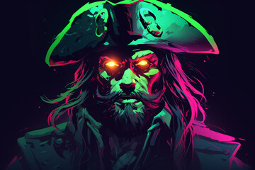 pirate vector. neon dark background.  3d rendering,  AI generative 
