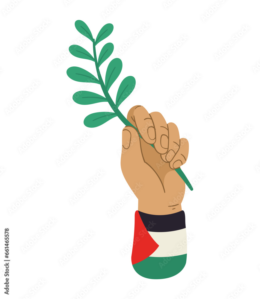 Canvas Prints palestine flag and olive branch in hand