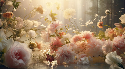 Blossoms in Soft Light Delicate Floral Still Life Created with Generative AI	