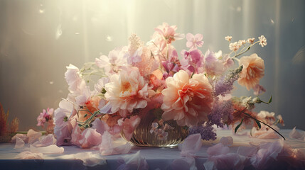Blossoms in Soft Light Delicate Floral Still Life Created with Generative AI	