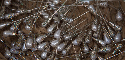 Basket full of pearl head pins