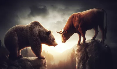 Fototapeten Bear and Bull Markets Confrontation © cherezoff