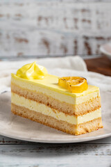 Lemon cake. Lemon slice cake on a plate. Close up