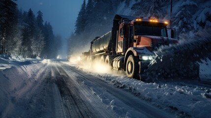 snowplow clearing a road during a blizzard